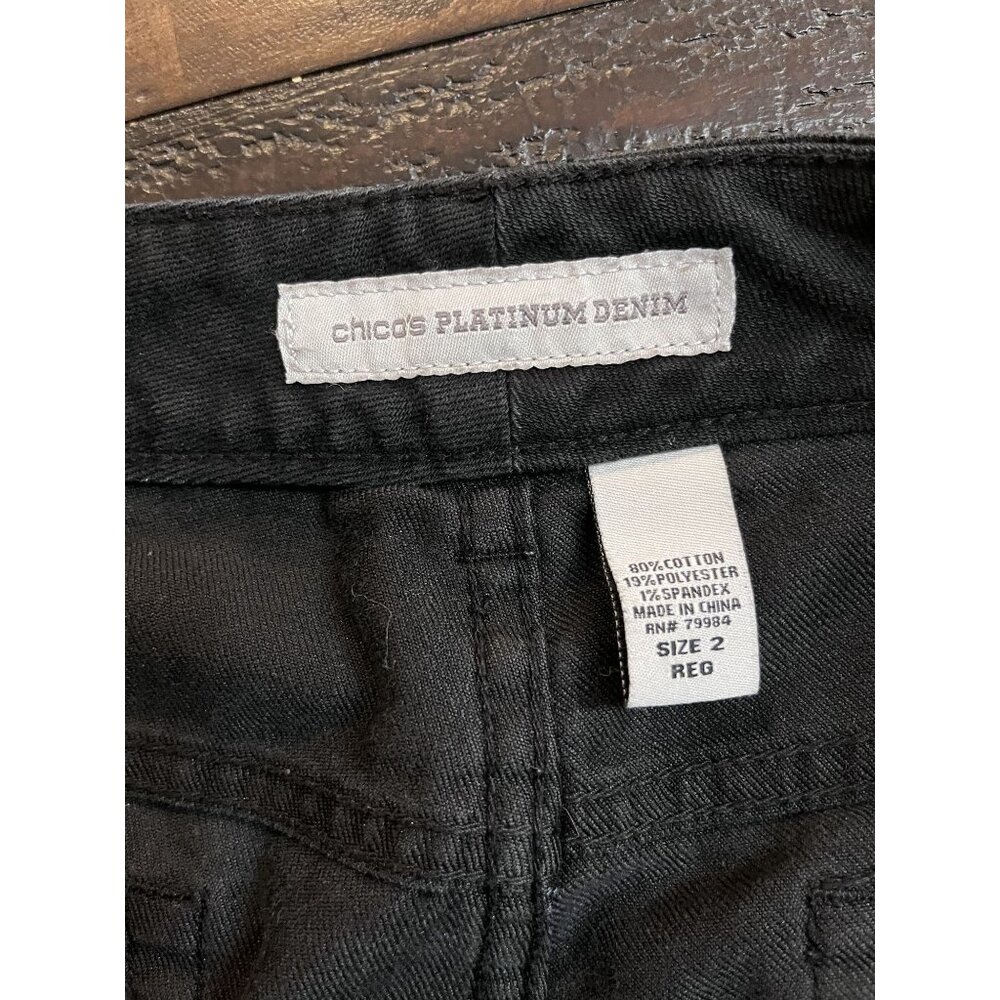 Chico's Platinum Denim vanity size 10 Black straight leg - Picture 3 of 10